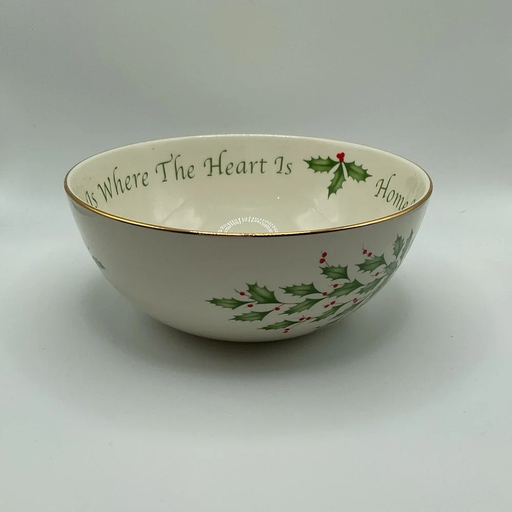 Lenox‎ Holiday Serving Bowl Home Is Where The Heart Is Sentiment Holly Berries